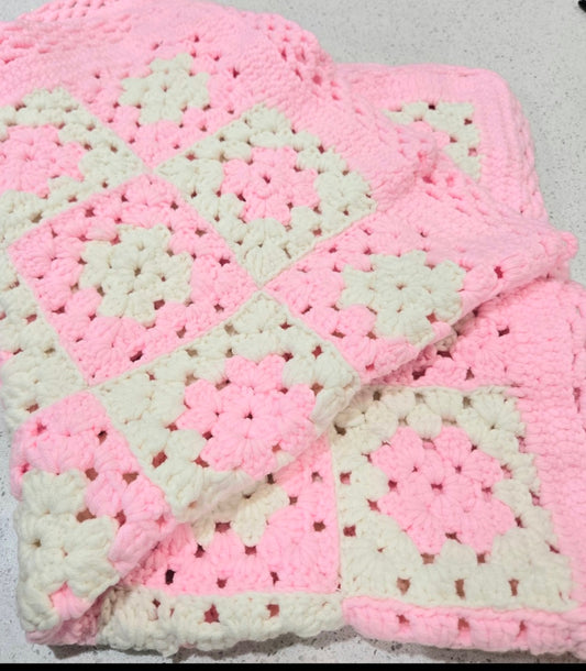 Ready to ship: Pink Hand Crochet Baby Blanket