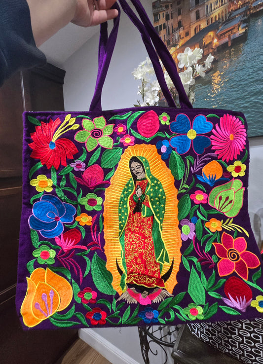 Oversized Virgencita Tote-Purple