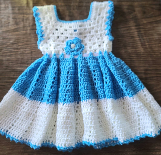 Blue & White crochet dress 12/24mo